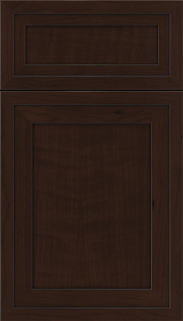 Asher 5pc Cherry flat panel cabinet door in Cappuccino with Black glaze