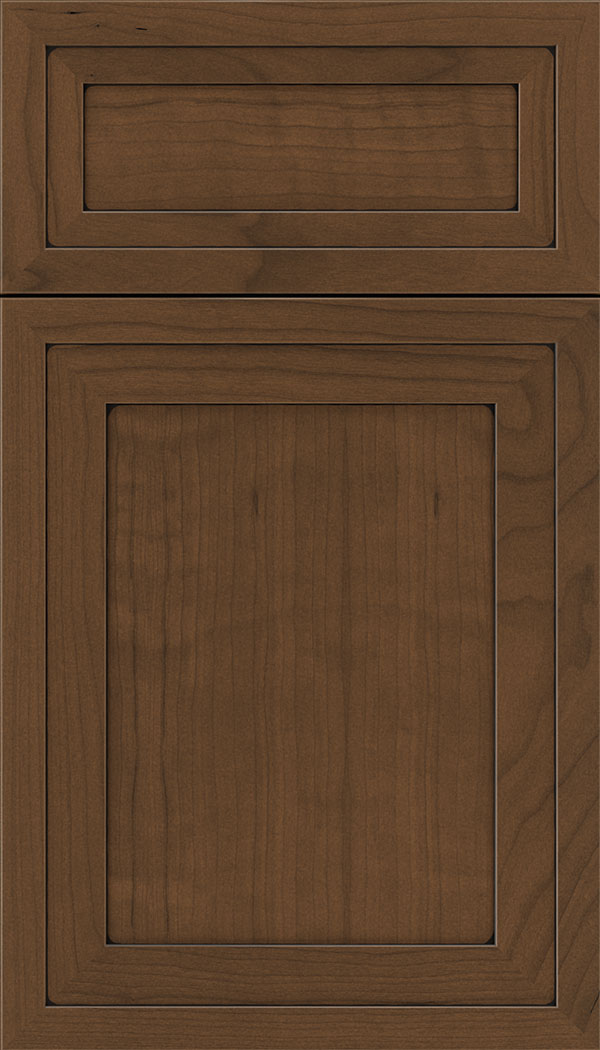 Asher 5pc Cherry flat panel cabinet door in Sienna with Black glaze