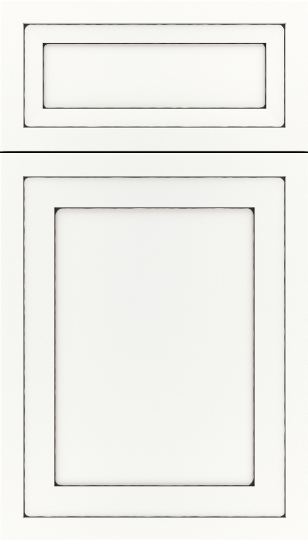 Asher 5pc Maple flat panel cabinet door in Whitecap with Black glaze