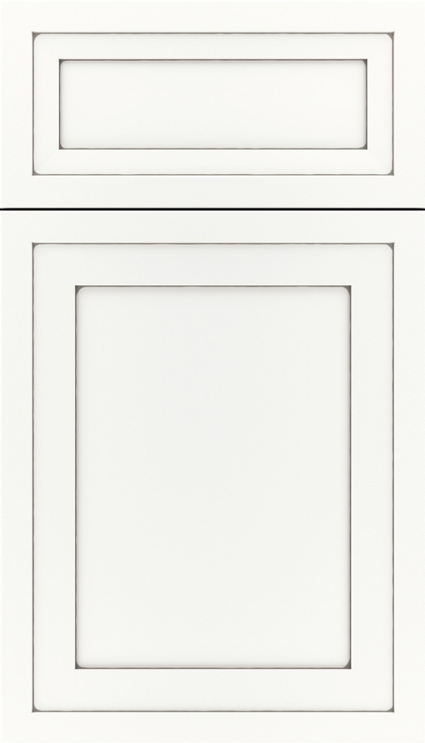 Asher 5pc Maple flat panel cabinet door in Whitecap with Pewter glaze