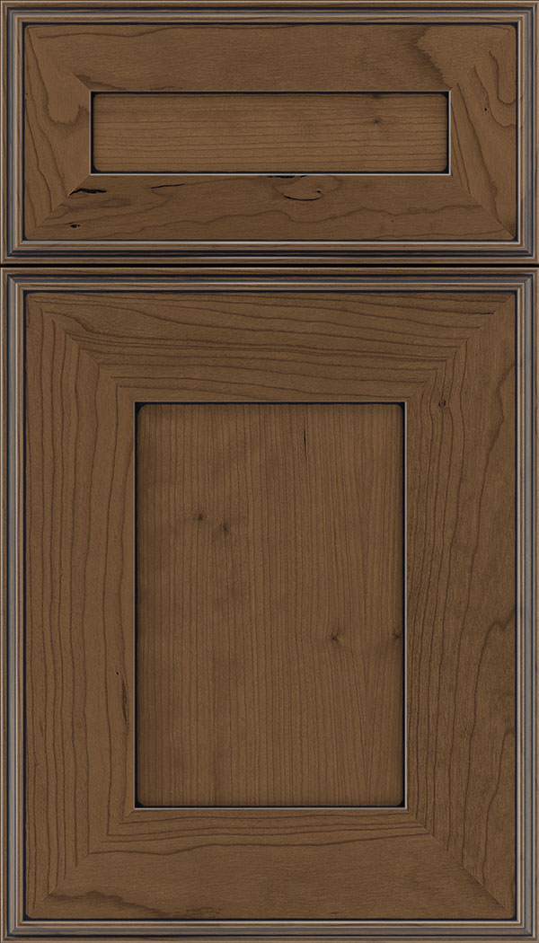 Elan 5pc Cherry flat panel cabinet door in Toffee with Black glaze