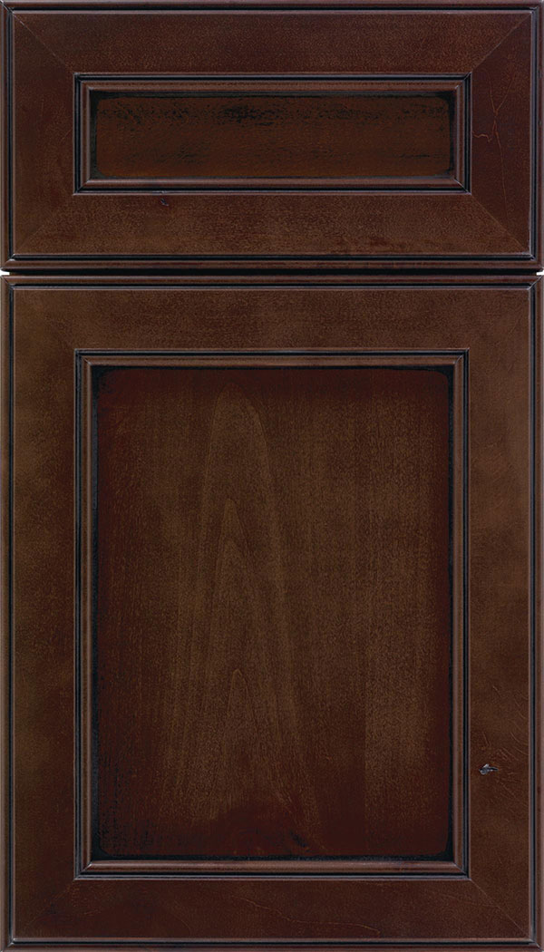 Chelsea 5pc Alder flat panel cabinet door in Cappuccino with Black glaze