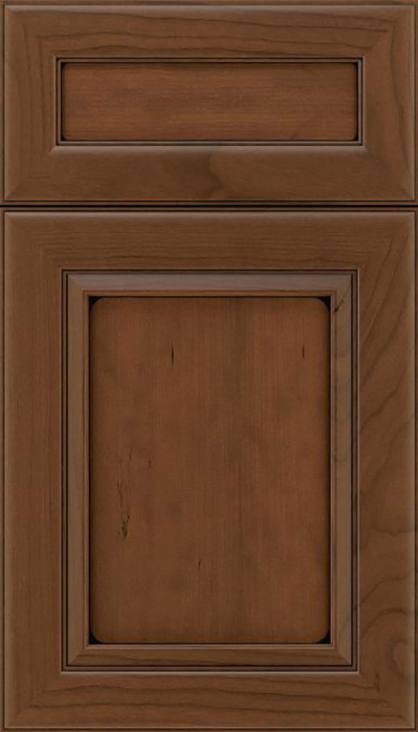 Paloma 5pc Cherry flat panel cabinet door in Sienna with Black glaze